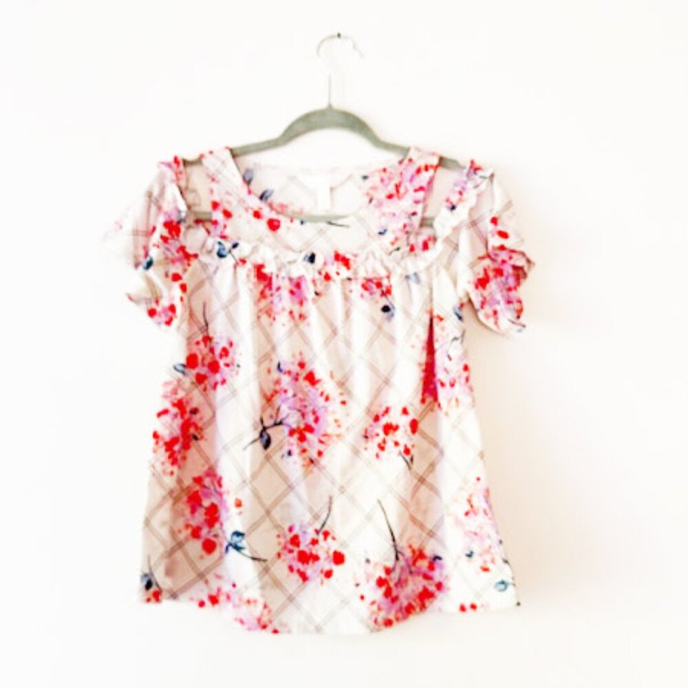 Lauren Conrad Petites Women's Ruffle Cold-Shoulder blouse — SZ Petite XS - Picture 7 of 7